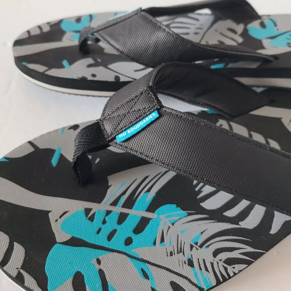 NO BOUNDRIES MEN'S BUILT-UP PRINTED FLIP FLOPS- SIZE 12- TROPICAL PRINT
